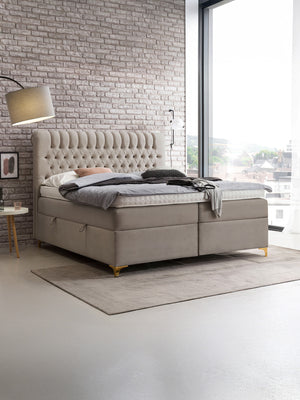 Velours Boxspringbett mit Stauraum Taupe CHESTER