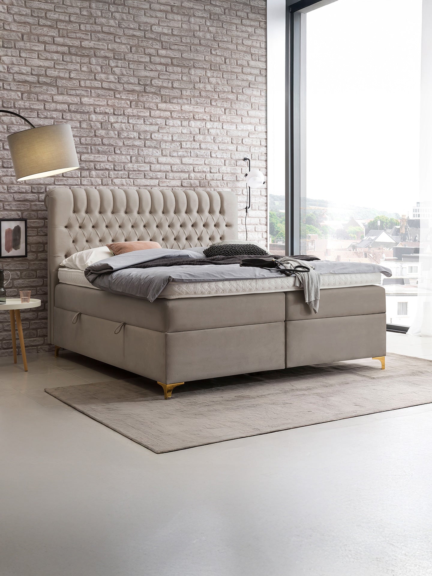 Velours Boxspringbett mit Stauraum Taupe CHESTER