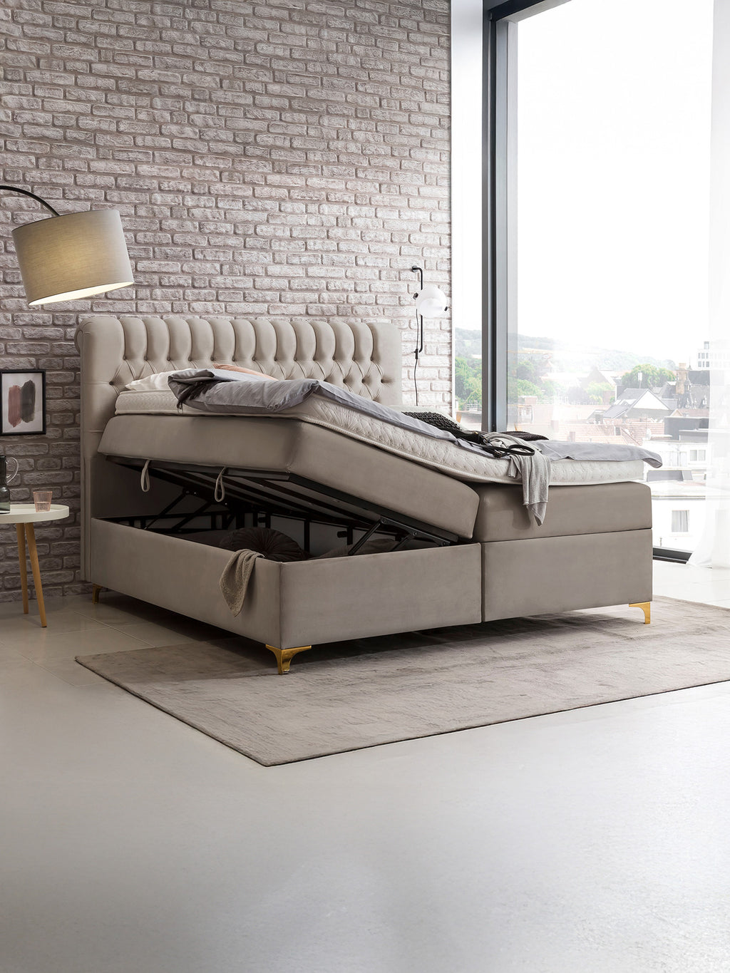Velours Boxspringbett mit Stauraum Taupe CHESTER
