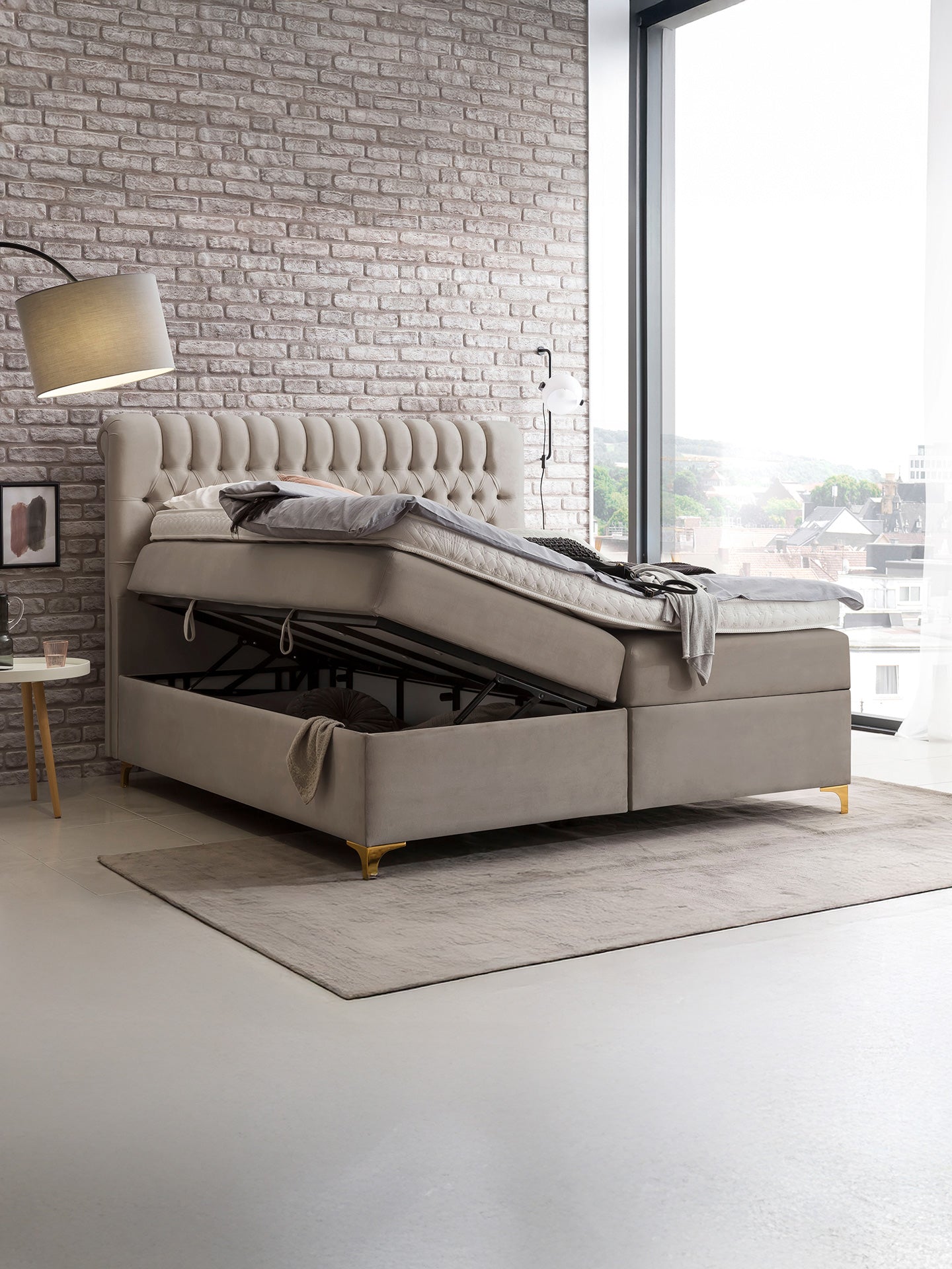 Velours Boxspringbett mit Stauraum Taupe CHESTER