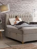 Velours Boxspringbett mit Stauraum Taupe CHESTER