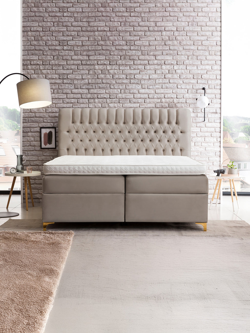 Velours Boxspringbett mit Stauraum Taupe CHESTER