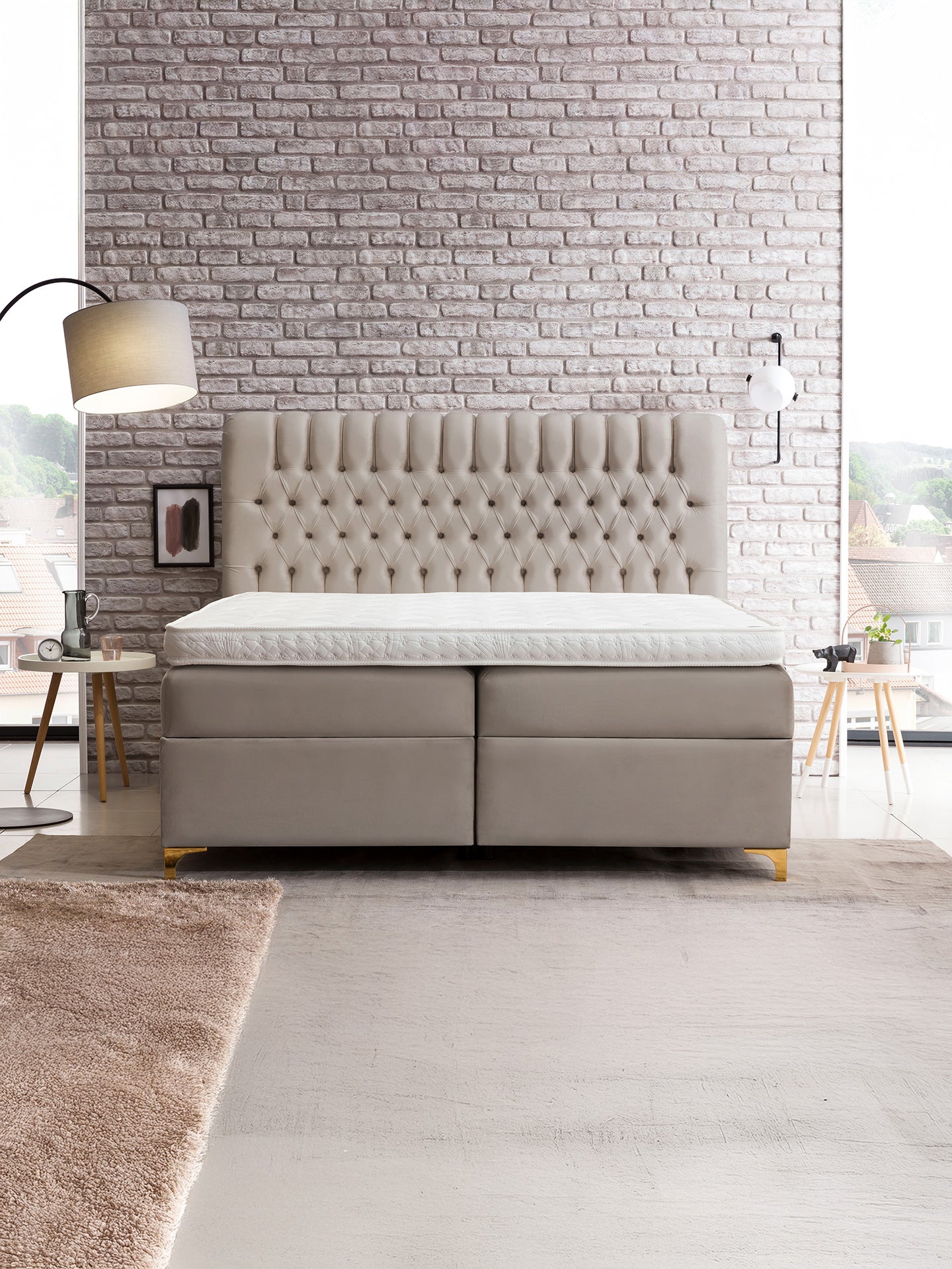 Velours Boxspringbett mit Stauraum Taupe CHESTER