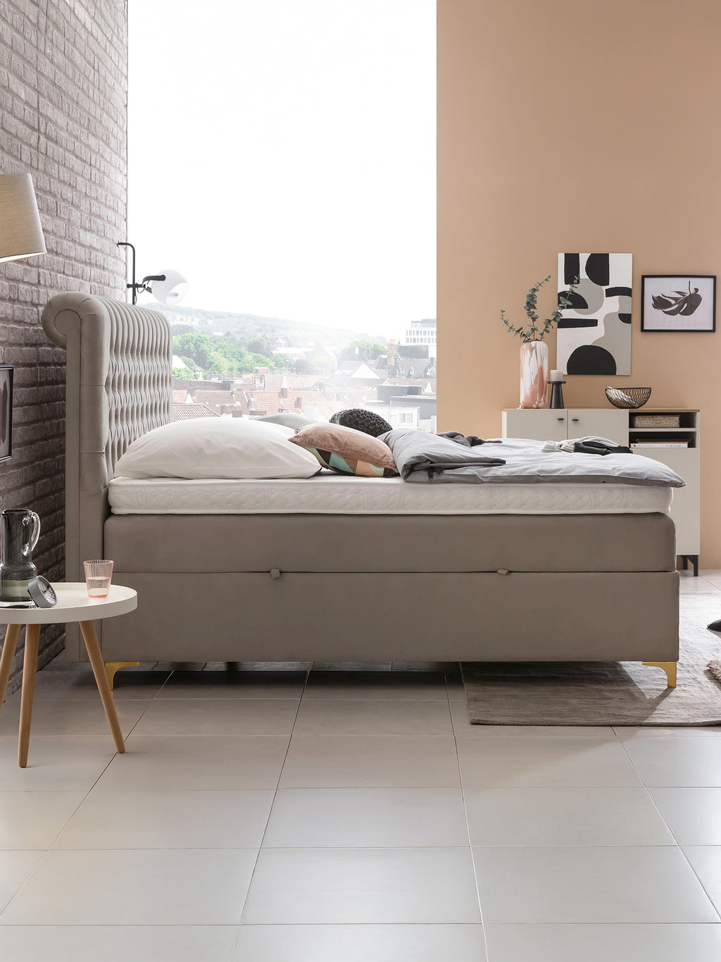 Velours Boxspringbett mit Stauraum Taupe CHESTER