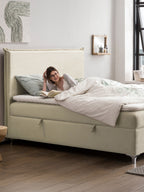 Velours Boxspringbett mit Stauraum Creme LONDON