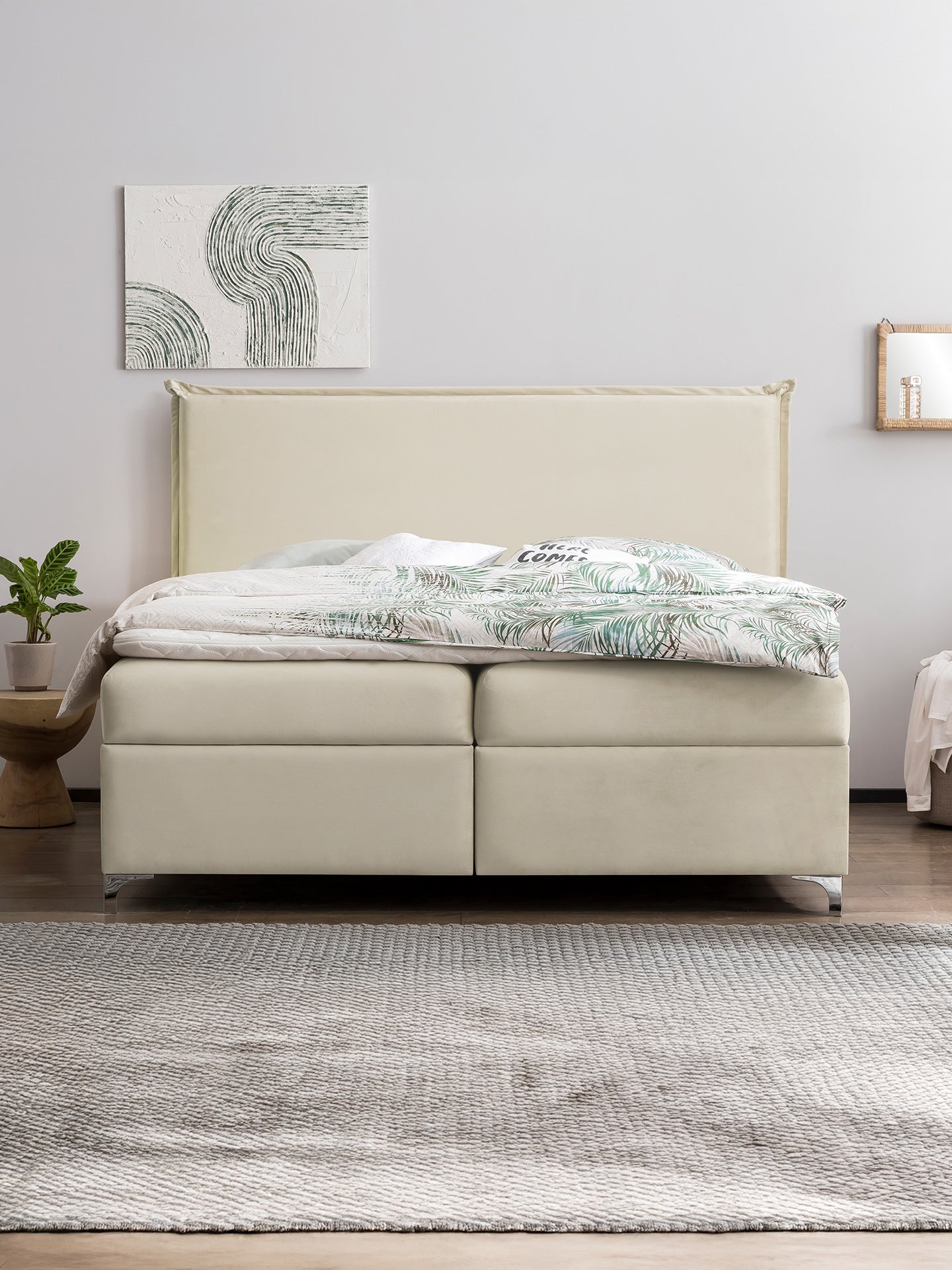 Velours Boxspringbett mit Stauraum Creme LONDON