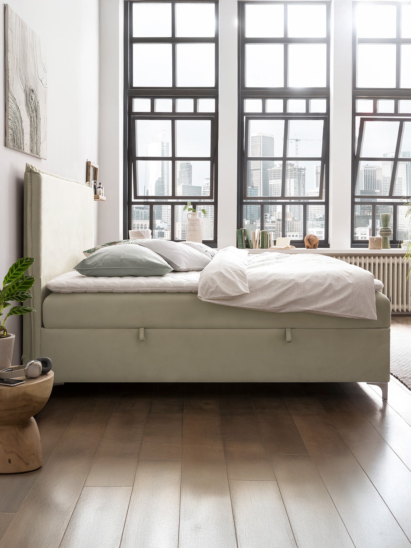 Velours Boxspringbett mit Stauraum Creme LONDON