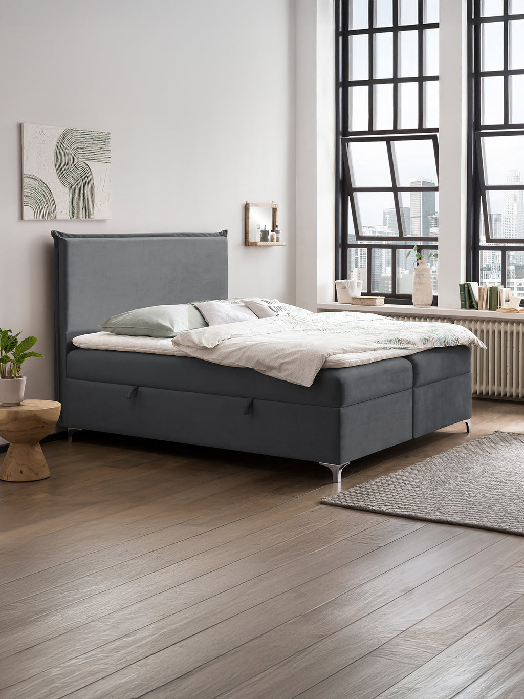 Velours Boxspringbett mit Stauraum Dunkelgrau LONDON