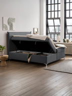 Velours Boxspringbett mit Stauraum Dunkelgrau LONDON