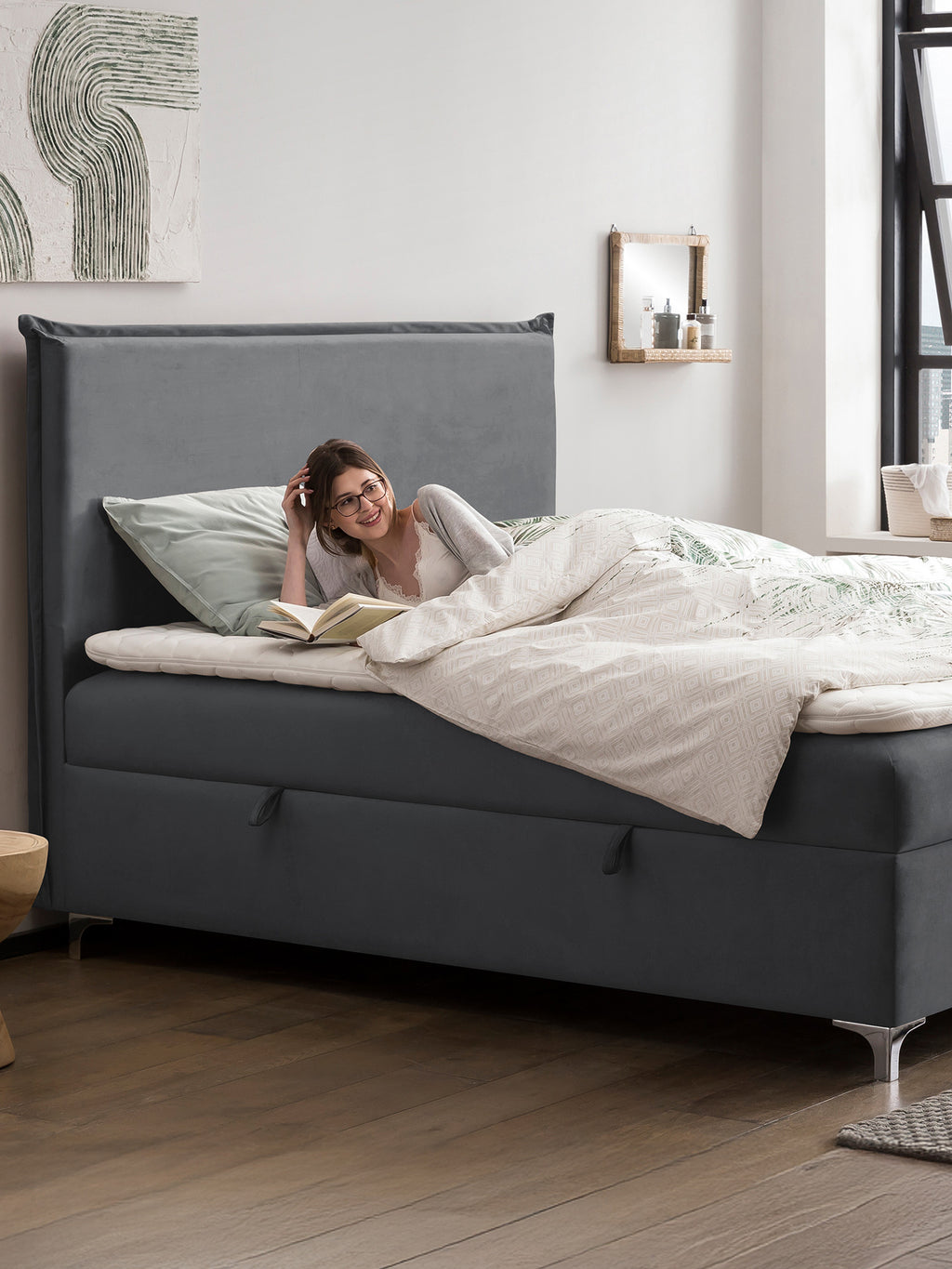 Velours Boxspringbett mit Stauraum Dunkelgrau LONDON