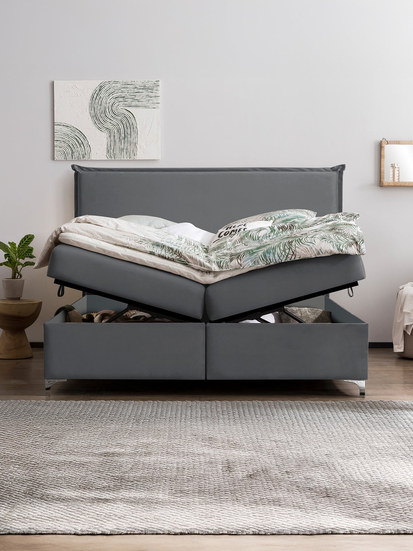 Velours Boxspringbett mit Stauraum Dunkelgrau LONDON
