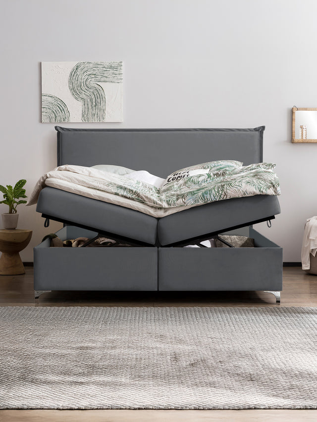 Velours Boxspringbett mit Stauraum Dunkelgrau LONDON
