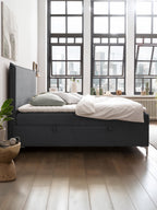 Velours Boxspringbett mit Stauraum Dunkelgrau LONDON