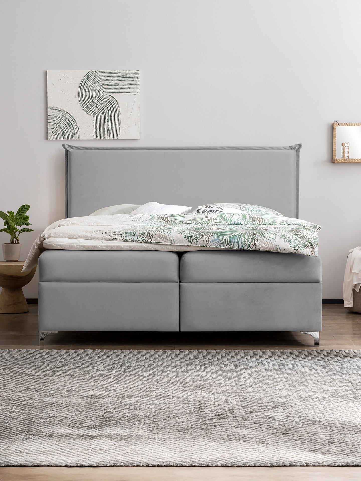 Velours Boxspringbett mit Stauraum Grau LONDON