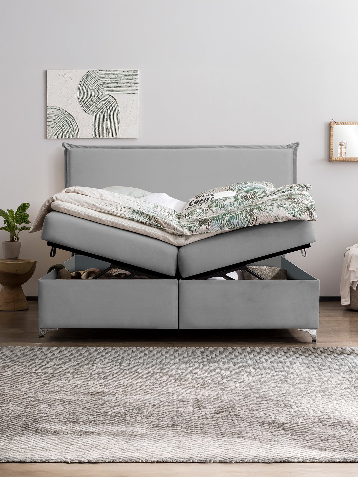 Velours Boxspringbett mit Stauraum Grau LONDON