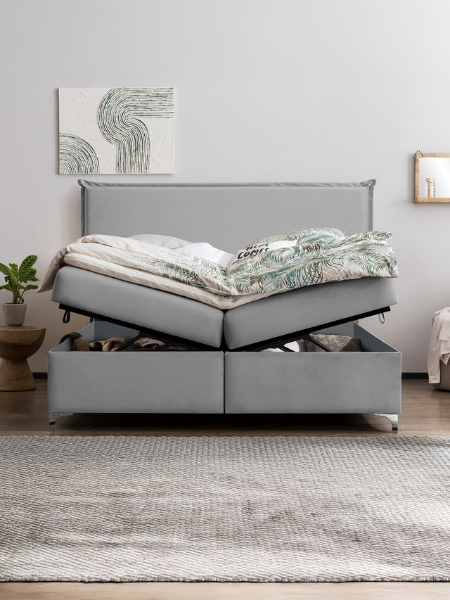 Velours Boxspringbett mit Stauraum Grau LONDON
