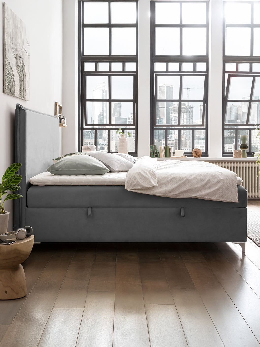 Velours Boxspringbett mit Stauraum Grau LONDON