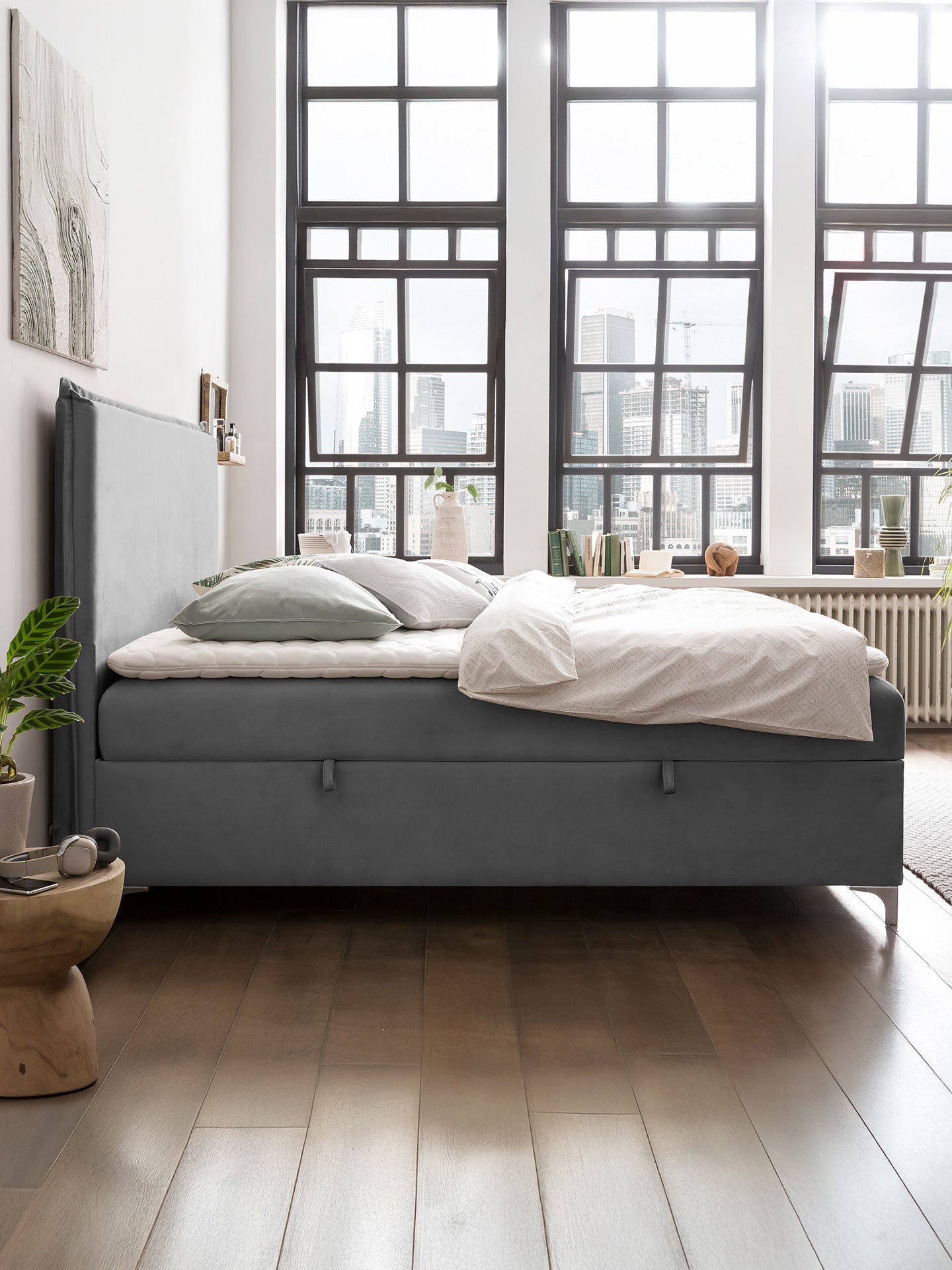 Velours Boxspringbett mit Stauraum Grau LONDON