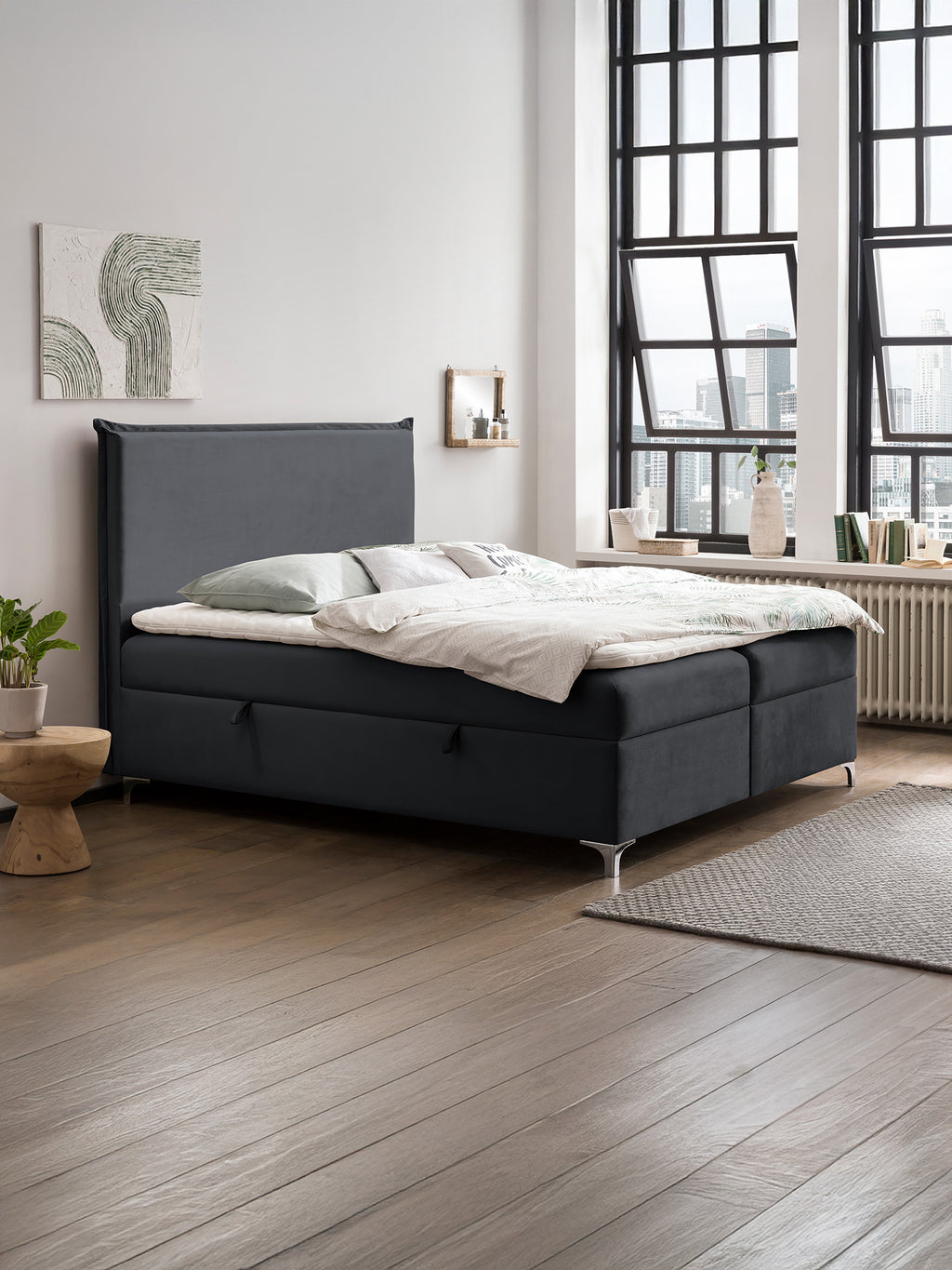 Velours Boxspringbett mit Stauraum Schwarz LONDON