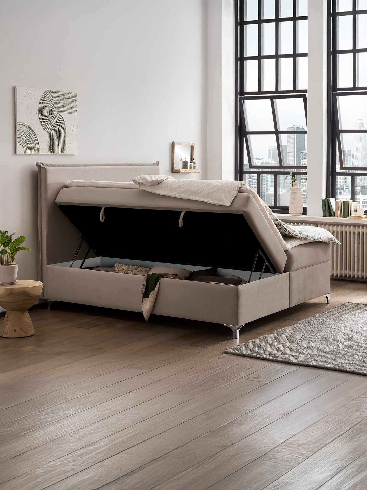 Velours Boxspringbett mit Stauraum Taupe LONDON
