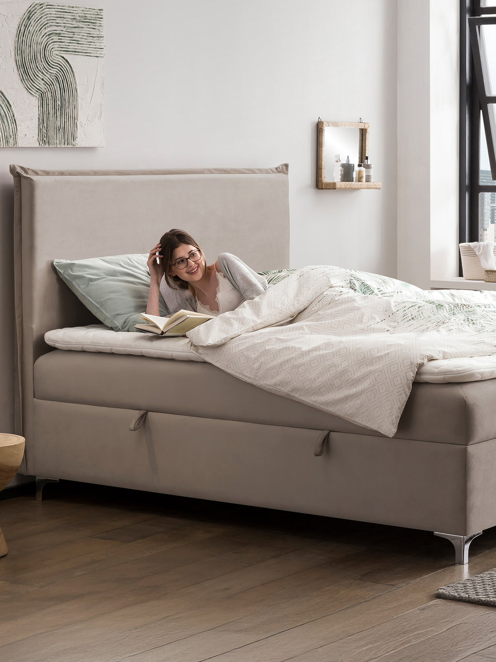 Velours Boxspringbett mit Stauraum Taupe LONDON