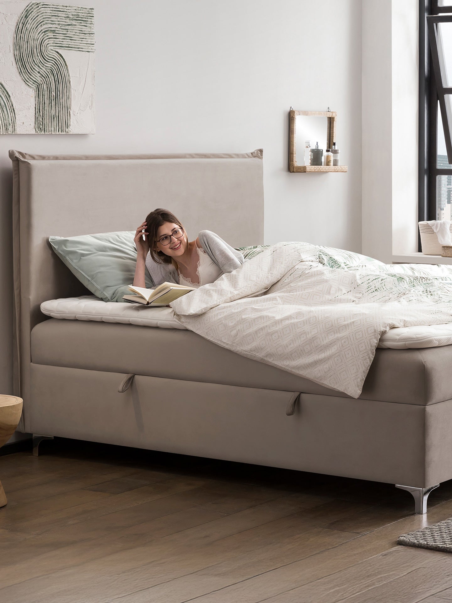 Velours Boxspringbett mit Stauraum Taupe LONDON