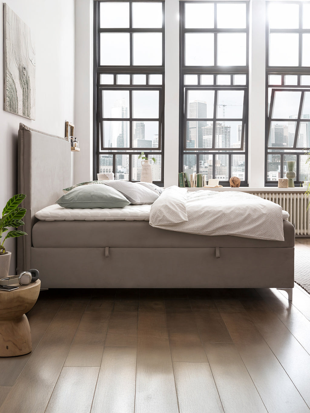 Velours Boxspringbett mit Stauraum Taupe LONDON