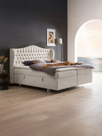 Teddy-Bouclé Boxspringbett mit Stauraum Altweiß MAISON