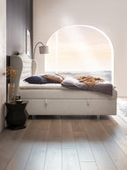 Teddy-Bouclé Boxspringbett mit Stauraum Altweiß MAISON