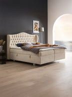 Teddy-Bouclé Boxspringbett mit Stauraum Creme MAISON