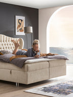 Teddy-Bouclé Boxspringbett mit Stauraum Creme MAISON