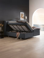 Teddy-Bouclé Boxspringbett mit Stauraum Dunkelgrau MAISON