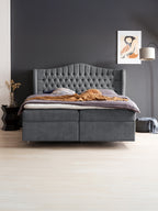 Teddy-Bouclé Boxspringbett mit Stauraum Dunkelgrau MAISON
