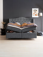 Teddy-Bouclé Boxspringbett mit Stauraum Dunkelgrau MAISON