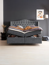 Teddy-Bouclé Boxspringbett mit Stauraum Dunkelgrau MAISON