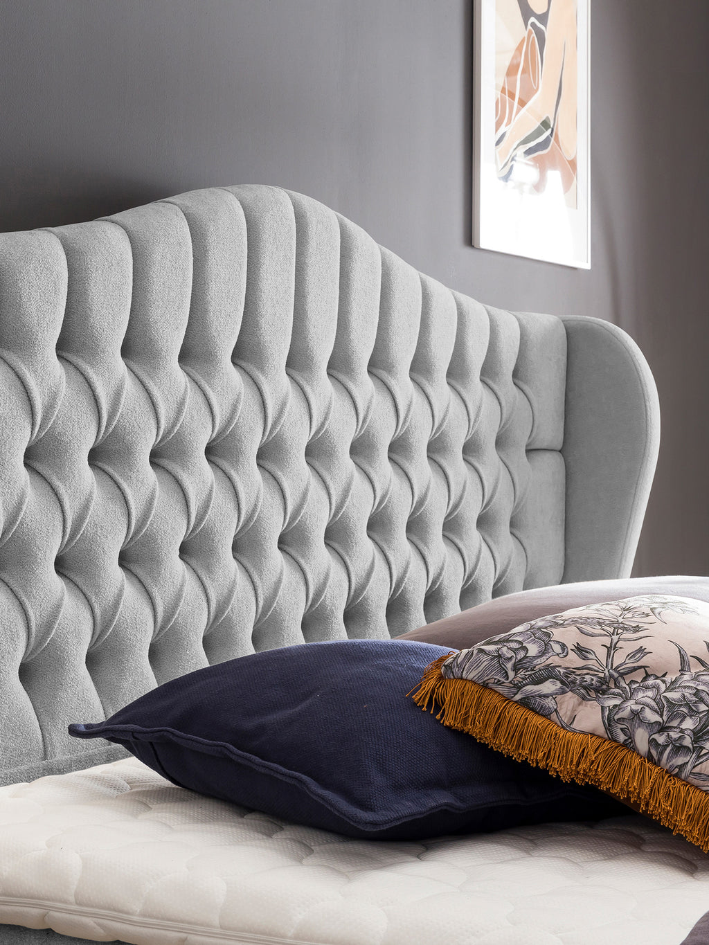 Teddy-Bouclé Boxspringbett mit Stauraum Grau MAISON