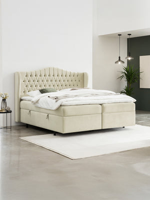 Velours Boxspringbett mit Stauraum Creme MAISON