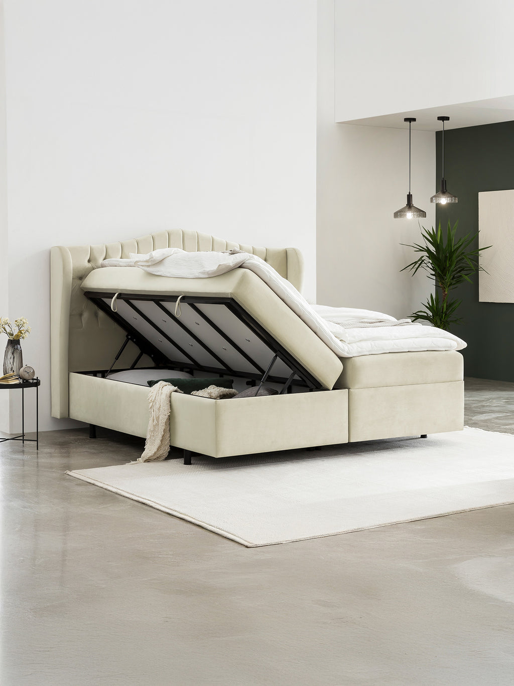 Velours Boxspringbett mit Stauraum Creme MAISON