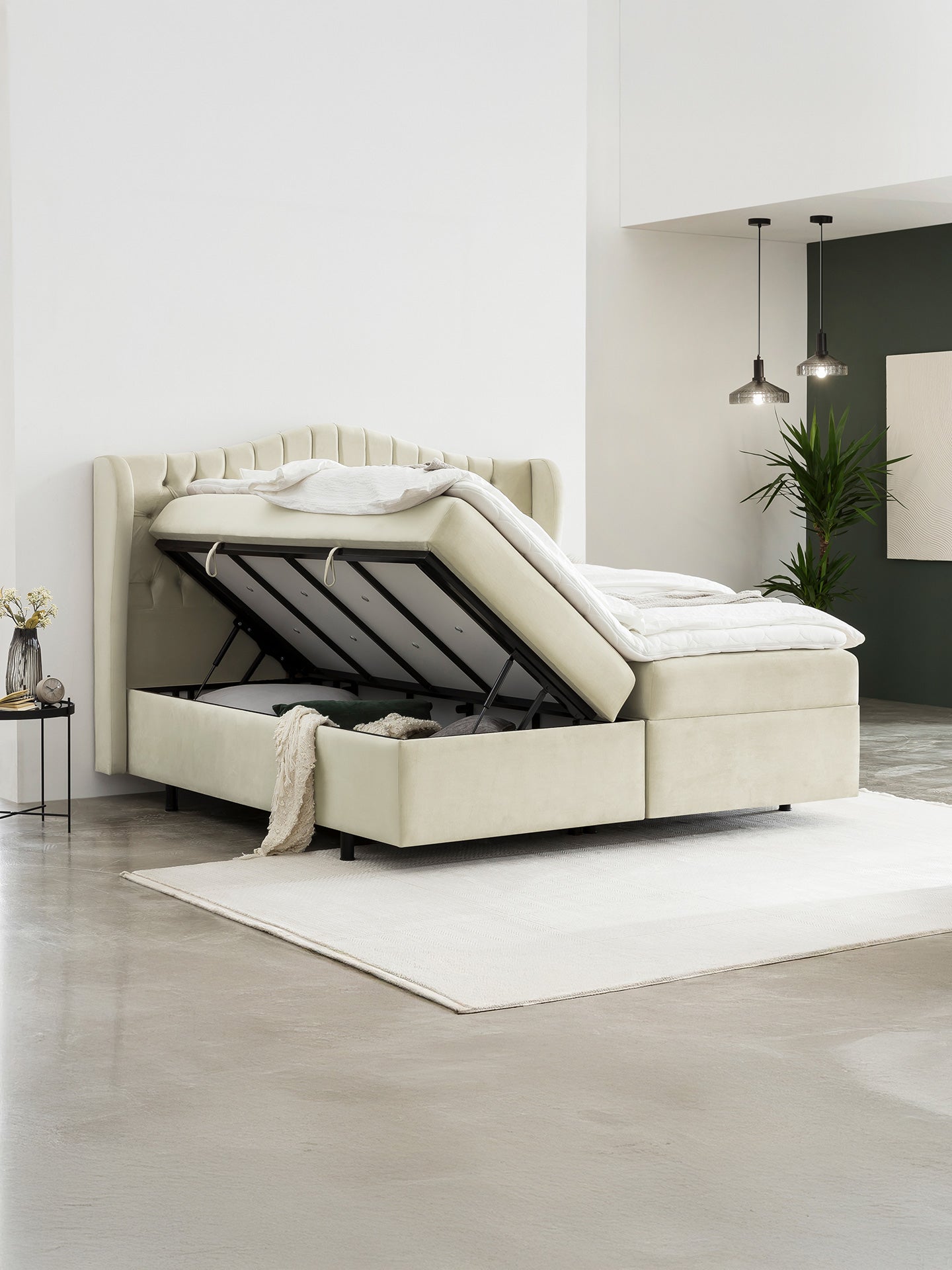 Velours Boxspringbett mit Stauraum Creme MAISON