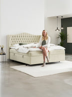 Velours Boxspringbett mit Stauraum Creme MAISON