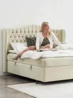 Velours Boxspringbett mit Stauraum Creme MAISON