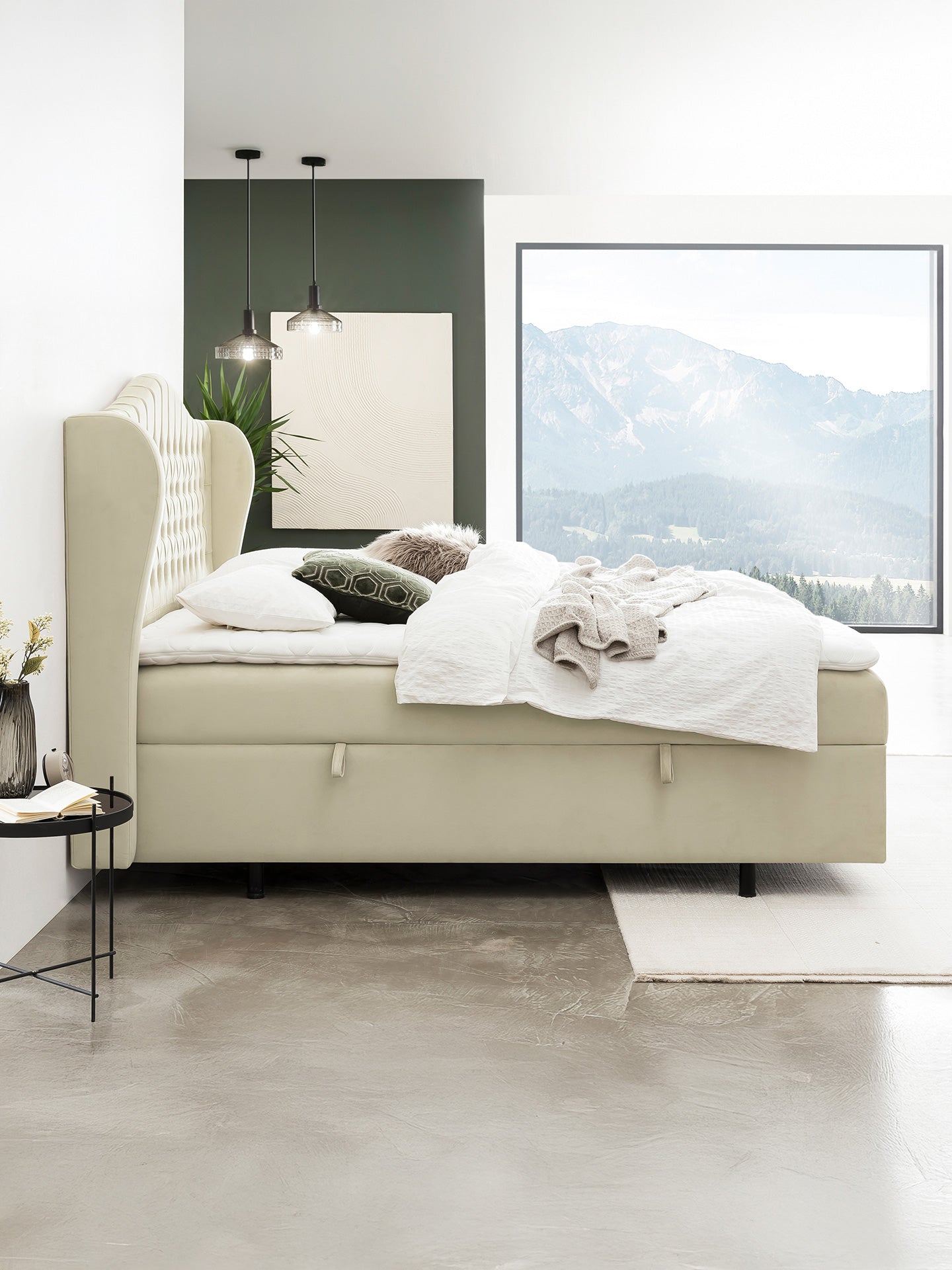 Velours Boxspringbett mit Stauraum Creme MAISON