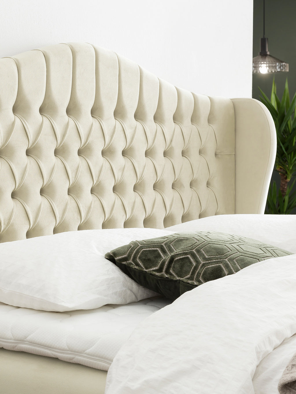 Velours Boxspringbett mit Stauraum Creme MAISON