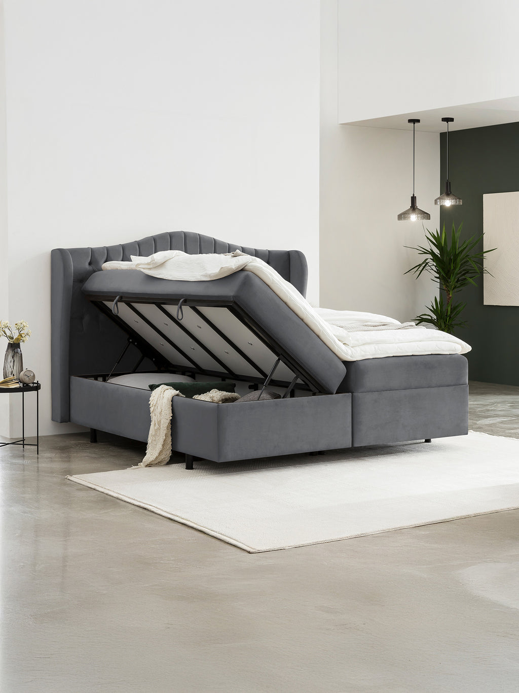 Velours Boxspringbett mit Stauraum Dunkelgrau MAISON