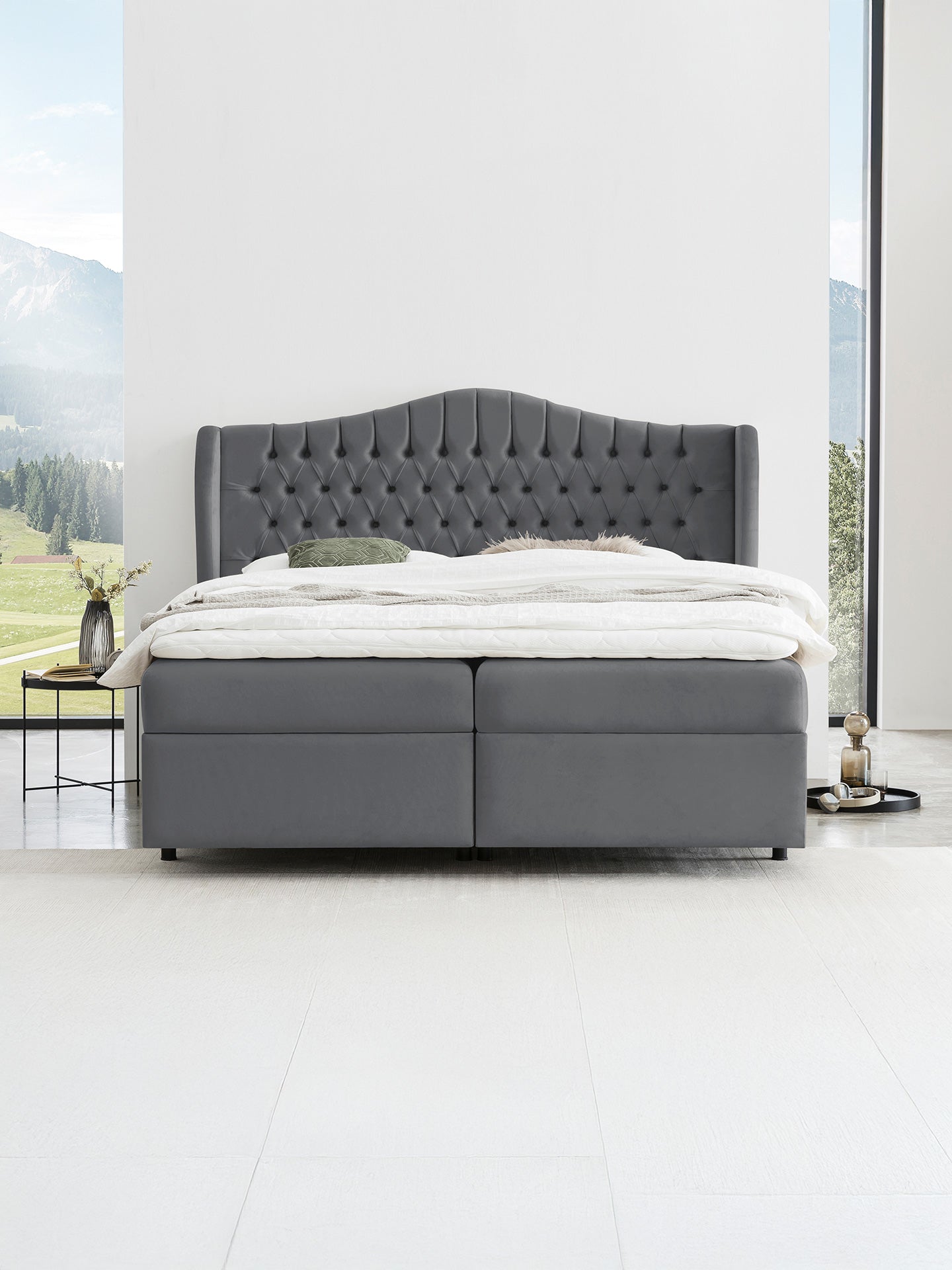 Velours Boxspringbett mit Stauraum Dunkelgrau MAISON