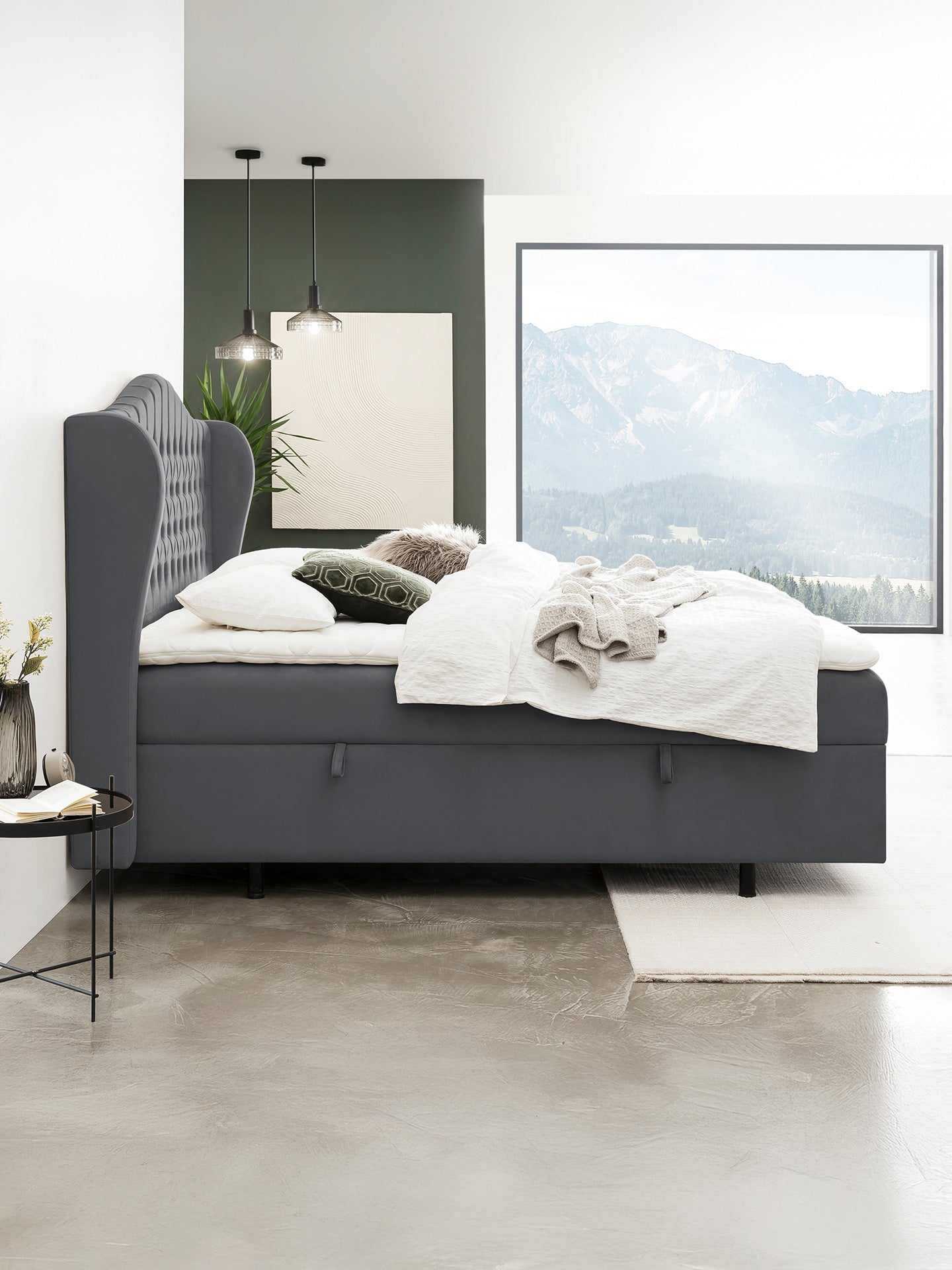 Velours Boxspringbett mit Stauraum Dunkelgrau MAISON