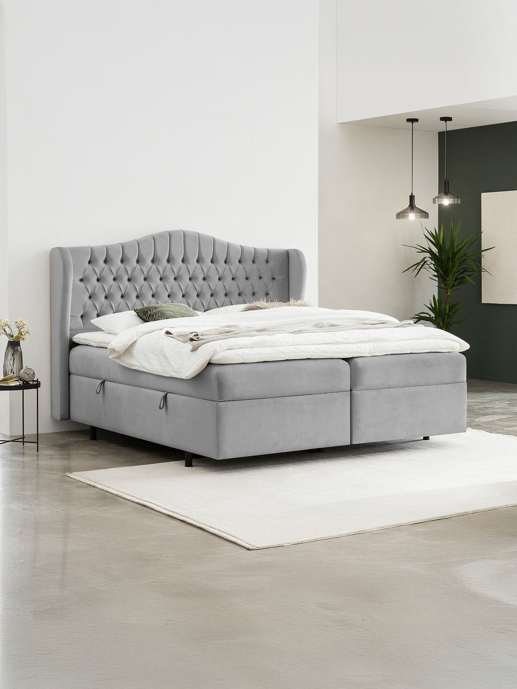 Velours Boxspringbett mit Stauraum Grau MAISON
