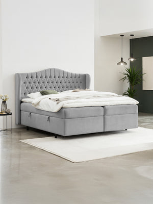 Velours Boxspringbett mit Stauraum Grau MAISON