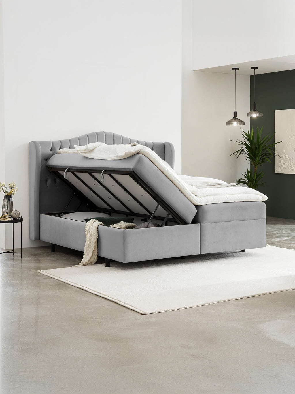 Velours Boxspringbett mit Stauraum Grau MAISON