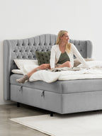 Velours Boxspringbett mit Stauraum Grau MAISON